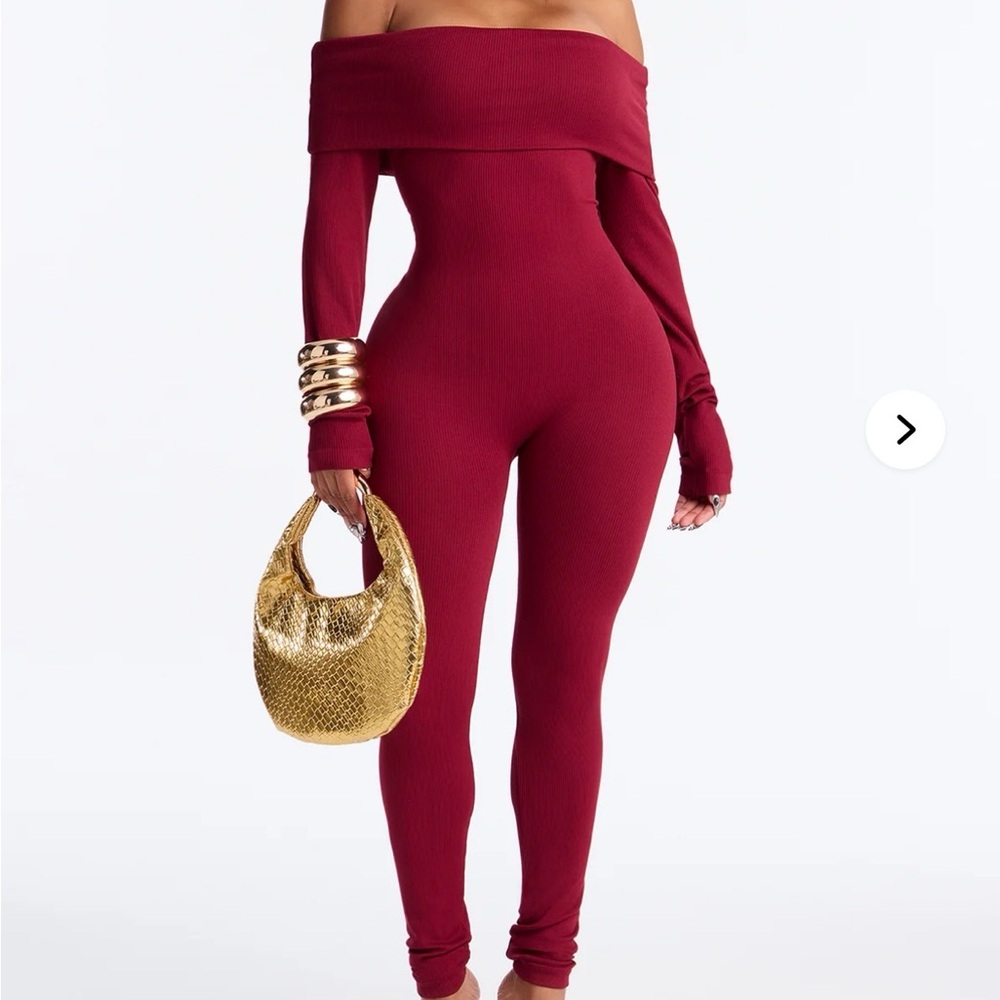 Elegant Off-Shoulder Burgundy Jumpsuit